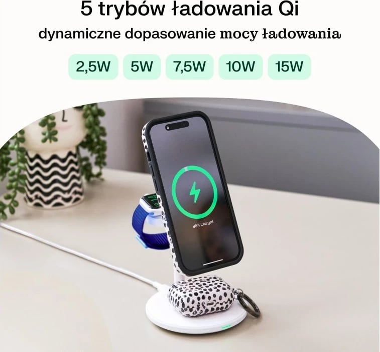 Karikues wireless Green Cell MSST-GC-3IN1-B për celular, kufje, smartwatch, i zi