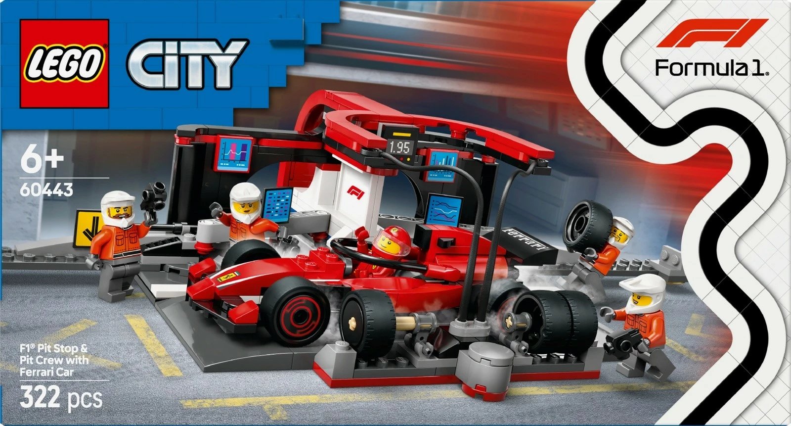 Set LEGO City F1 Pit Stop & Ferrari Race Team 60443, 322 pjesë