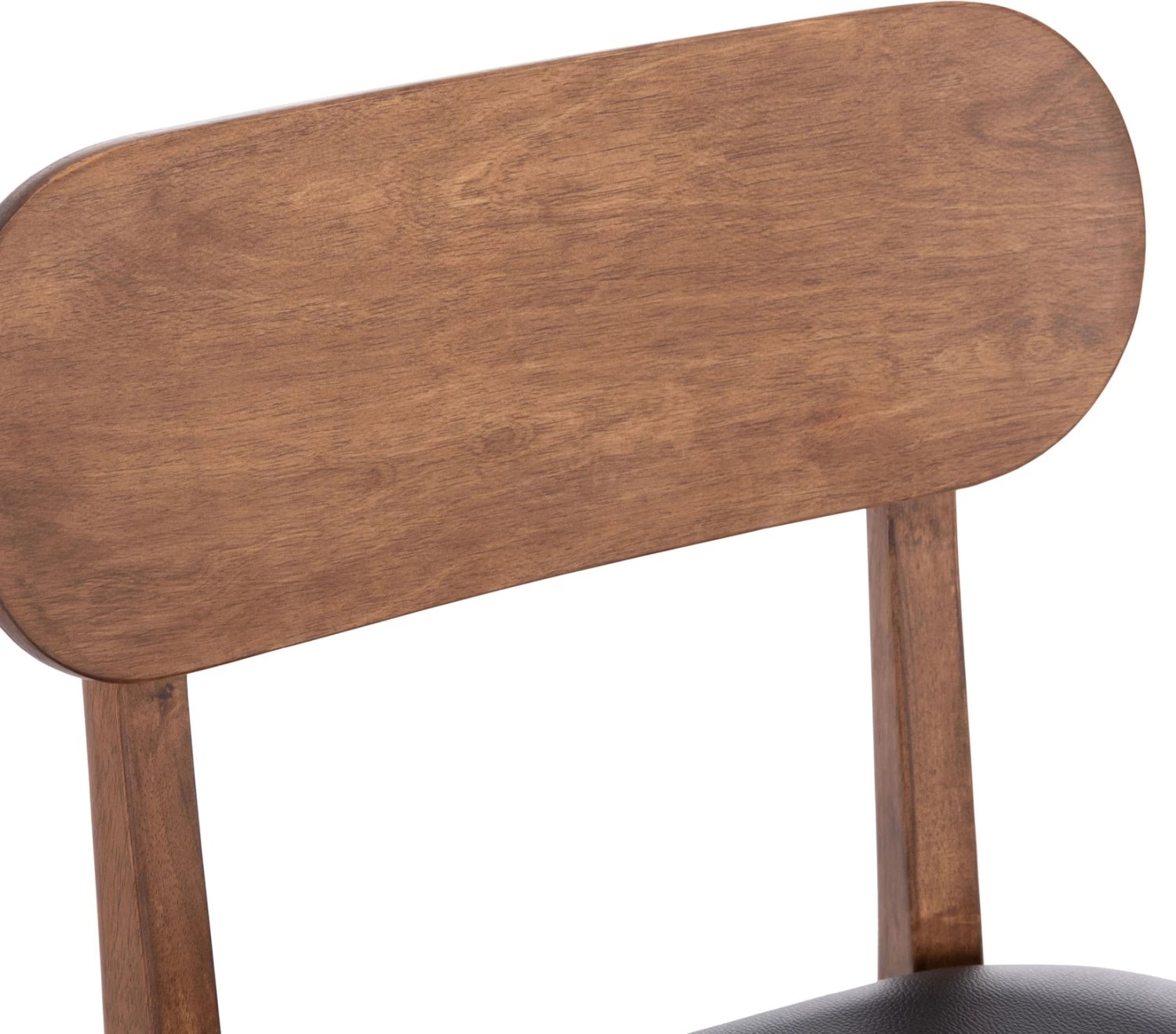 Karrige ngrënieje SEKOR, set 2 cope, dru kauçuku, ngjyrë arre, ulëse lëkurë sintetike e zezë, 51x48x79cm