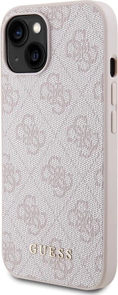 Mbështjellës Guess 4G Metal Gold Logo për iPhone 15, Rozë Mbështjellës Guess 4G Metal Gold Logo për iPhone 15, Rozë