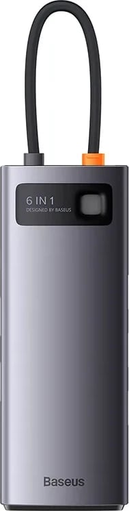 Hub Baseus StarJoy Series WKWG080013, 6-në-1, USB-C në 3x USB 3.0, HDMI, USB-C PD, RJ45, Gri