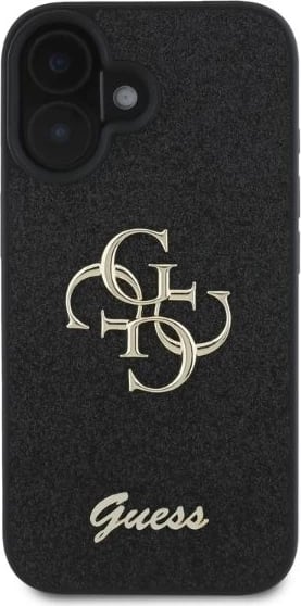 Mbështjellës Guess Fixed Glitter Big 4G për iPhone 16, i zi