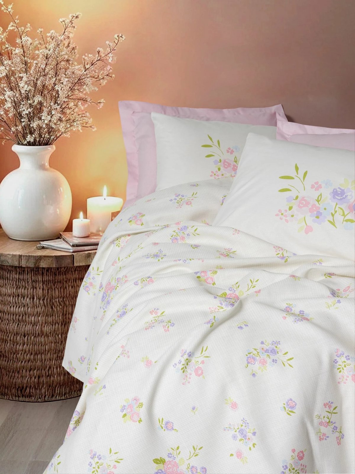 Set piké dopio, ngjyrë petal rozë, L'essentiel