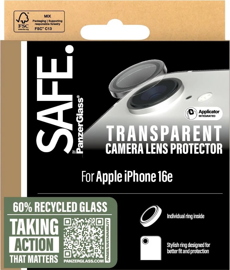 Mbrojtës kamerë PanzerGlass për iPhone 16e, transparent