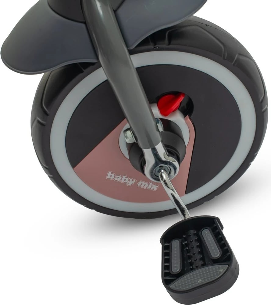 tricikletë fëmijësh 5n1 me shufër udhëzuese, BABY MIX RELAX, sedilje rrotulluese 360°, kornizë çeliku, rrota EVA, rozë