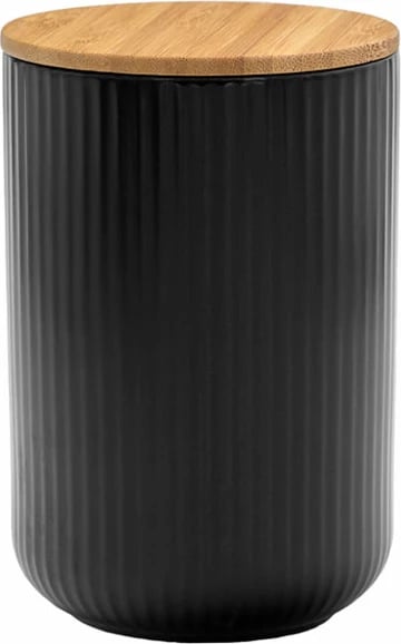 Enë për ruajtje me kapak, porcelan i zi, bambu natyral, 10x10x15 cm