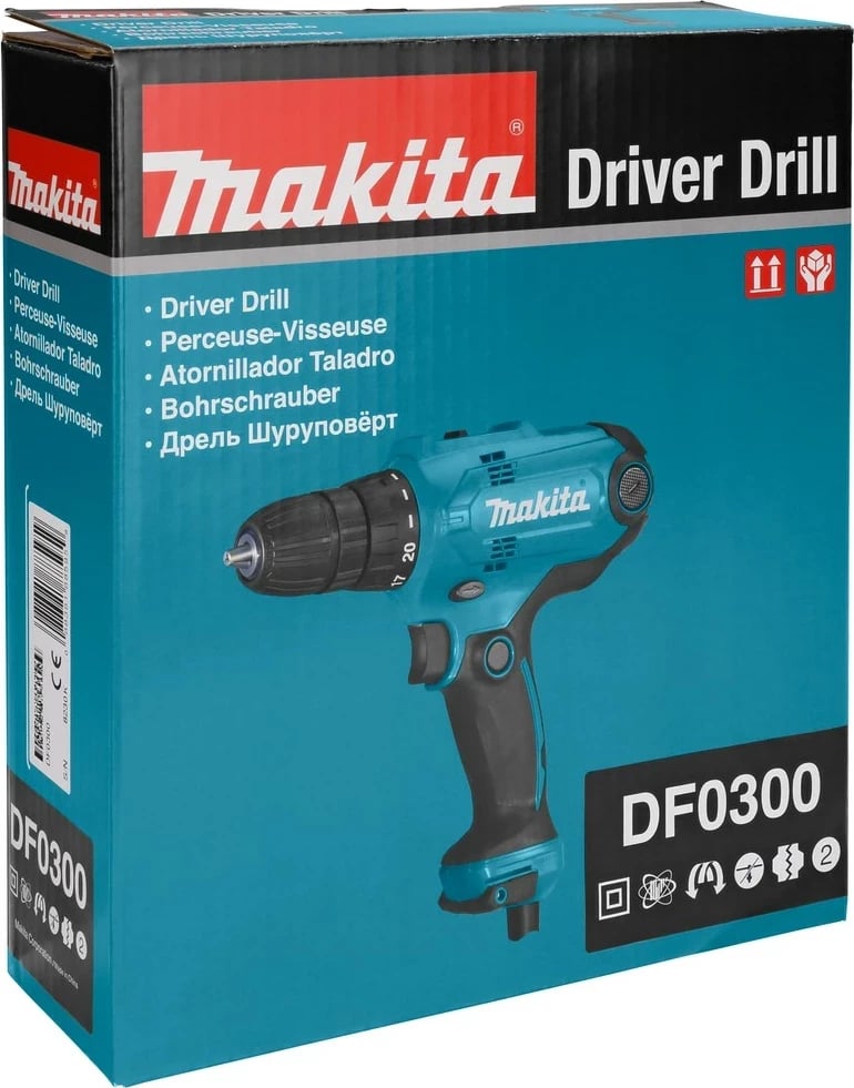 Vidafiks Makita DF0300, 1500 RPM, pa çelës, 1.2 kg, zi/blu