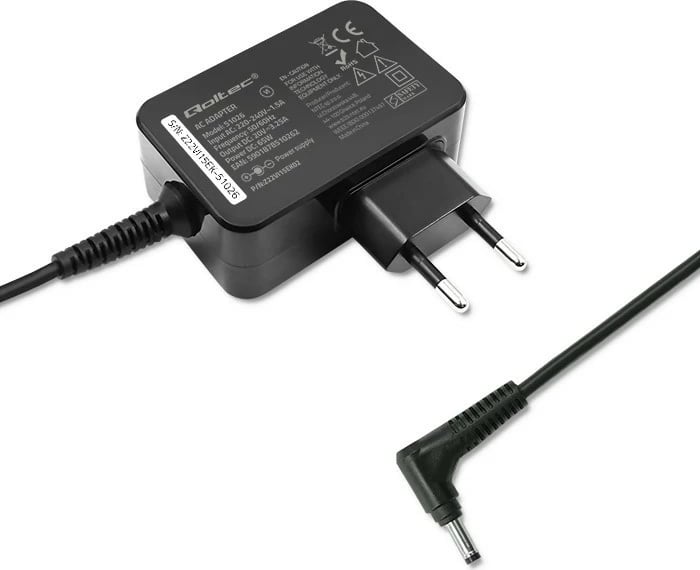 Adapter rryme Qoltec për Lenovo, 65W, 20V, 3.25A, 4.0x1.7mm, i zi