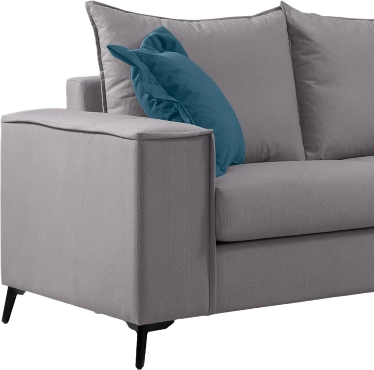 Set divanësh Verona 2 copë, pëlhurë gri e çelët me jastëkë ngjyrë blu