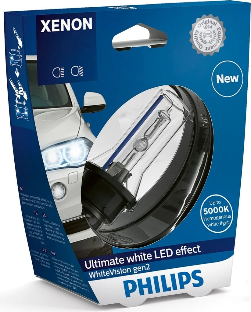 Dritë kokaresh Philips WhiteVision Xenon gen2, 35 W, Bardhë Dritë kokaresh Philips WhiteVision Xenon gen2, 35 W, Bardhë