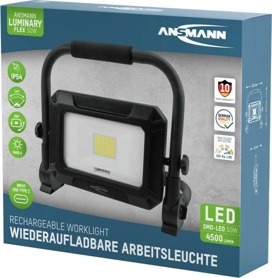 Prozhektor LED Ansmann FL50W-R, 50W, 4400 mAh, Alumini, i zi