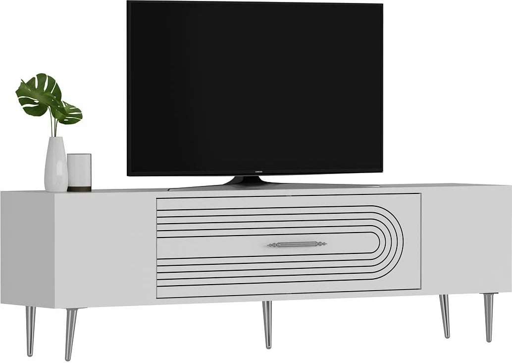 Komodë TV Skye Decor, e bardhë, argjend