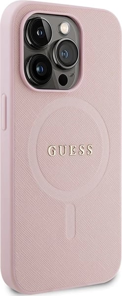 Mbështjellës Guess GUHMP14XPSAHMCP për iPhone 14 Pro Max, Saffiano MagSafe, rozë