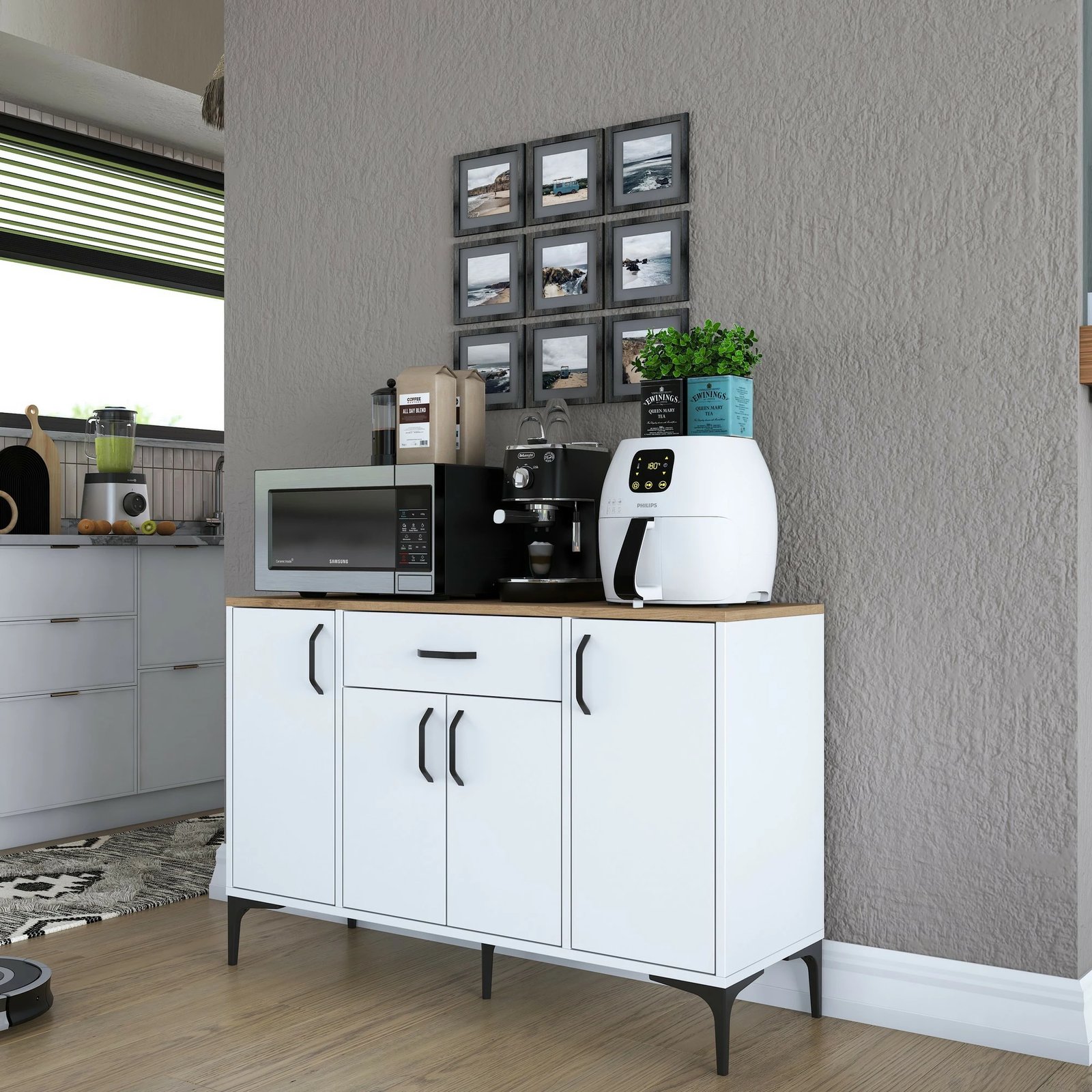 Dollap multifunksional Hanah Home, JE136 - 3095, ngjyrë e bardhë dhe arre