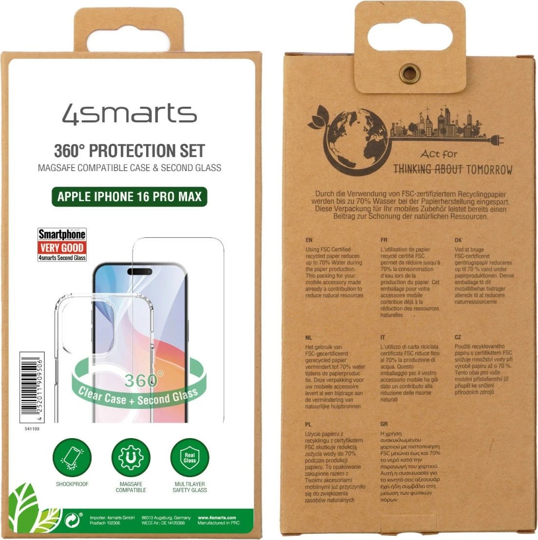 Mbështjellës 4smarts 541193, Apple, iPhone 16 Pro Max, rezistent ndaj goditjeve, transparent