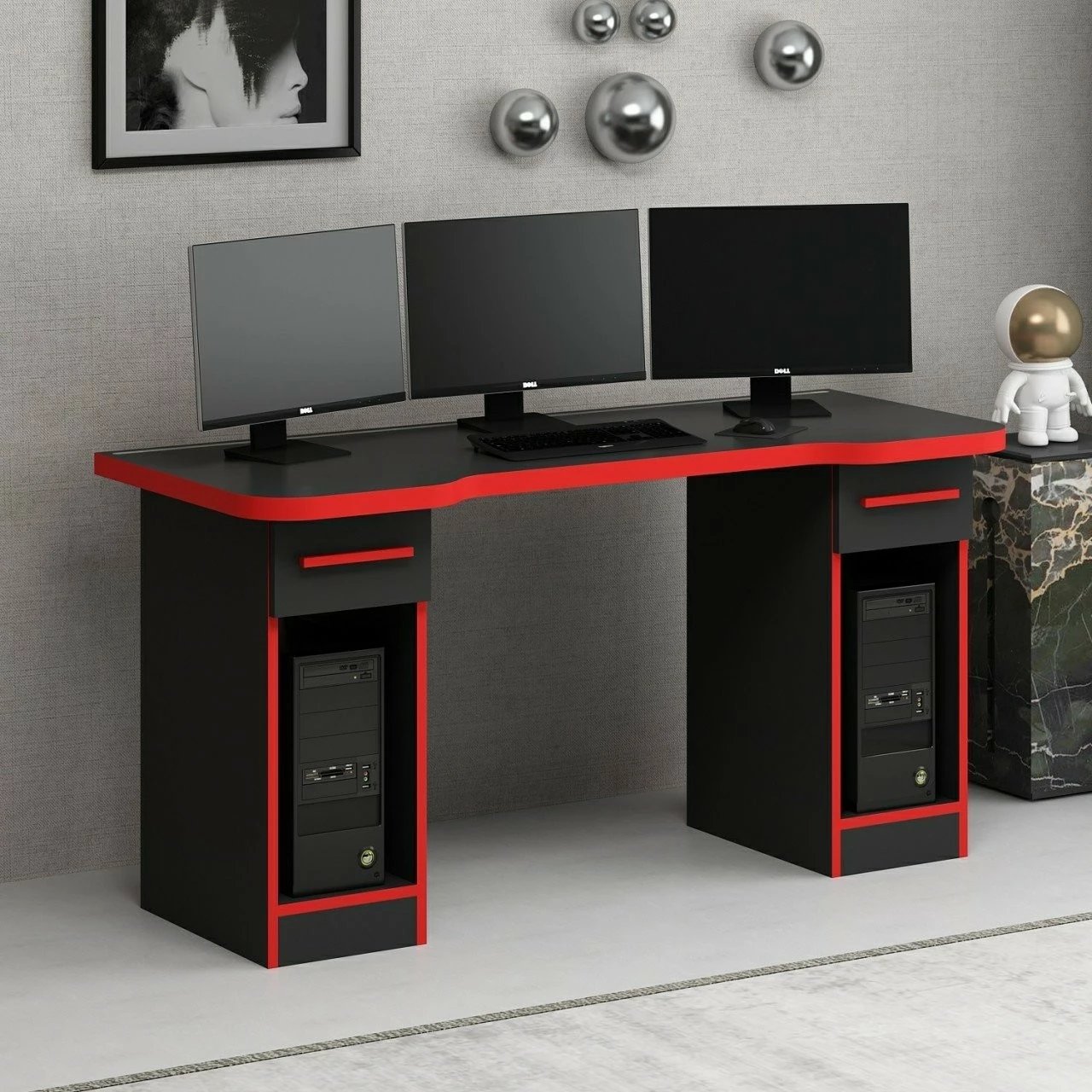 Tavolinë gaming Skye Decor, Phoenix 2, e zezë-kuqe