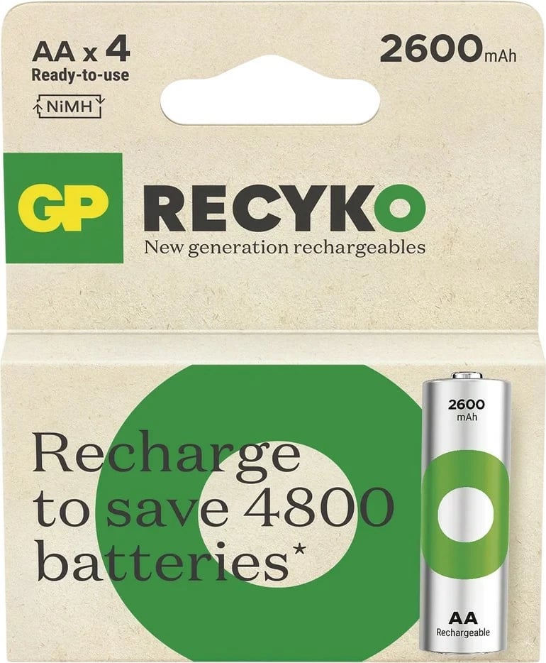 Bateri të rikarikueshme GP ReCyko AA 2600mAh, set prej 4 copë