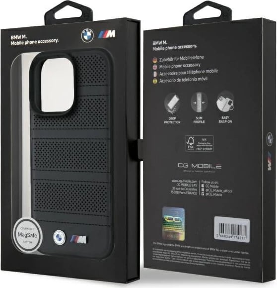 Mbështjellës BMW M Perforated And Stitched Line MagSafe për iPhone 16 Pro Max, i zi