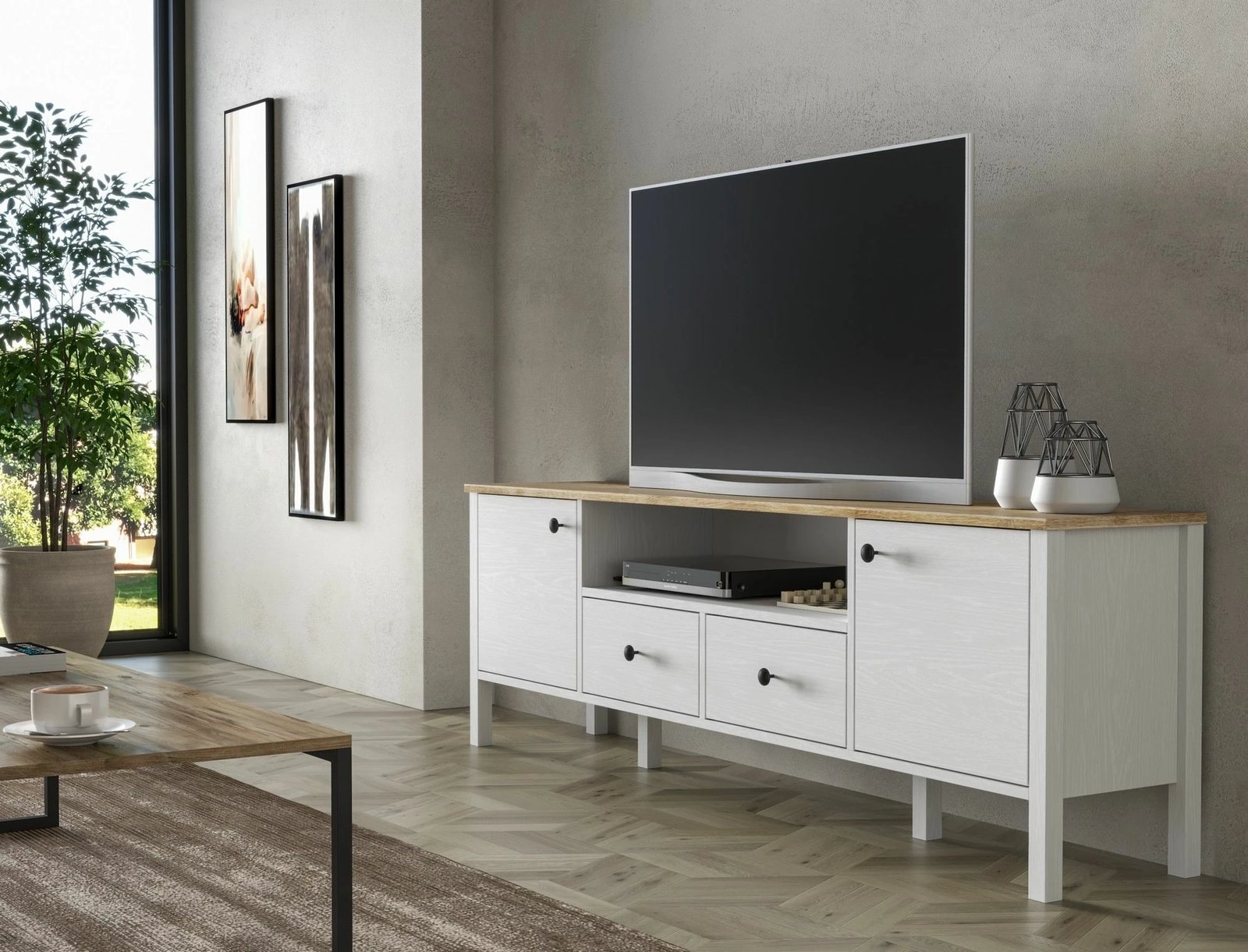 Komodë TV Hanah Home, FRN-20056, ngjyrë druri dhe e bardhë, 180x58x35cm