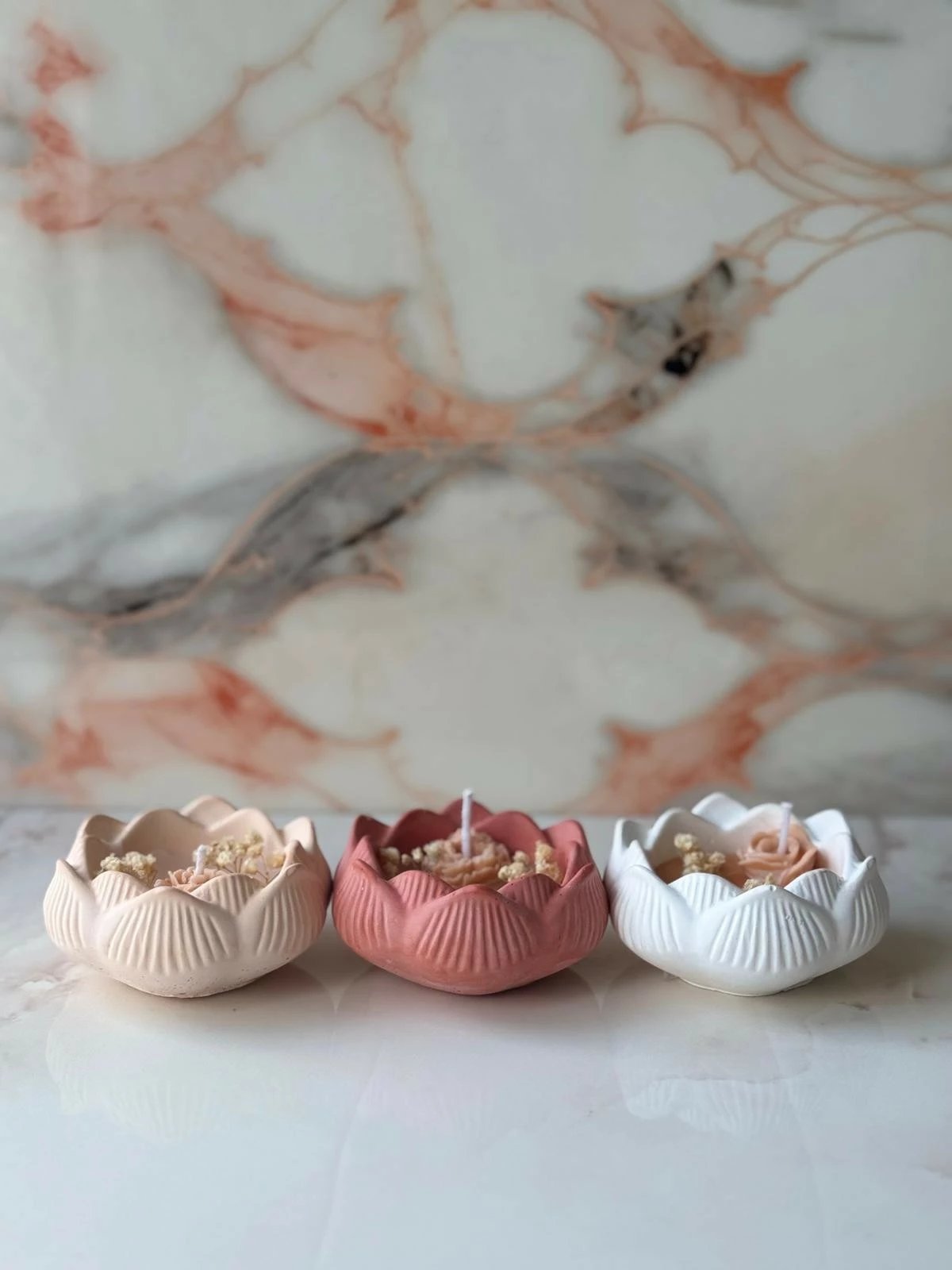 Set qirinjsh prej betoni, 3 copë, Evila Originals, Glamour Candle 29ST, e kuqe, bezhë, e bardhë