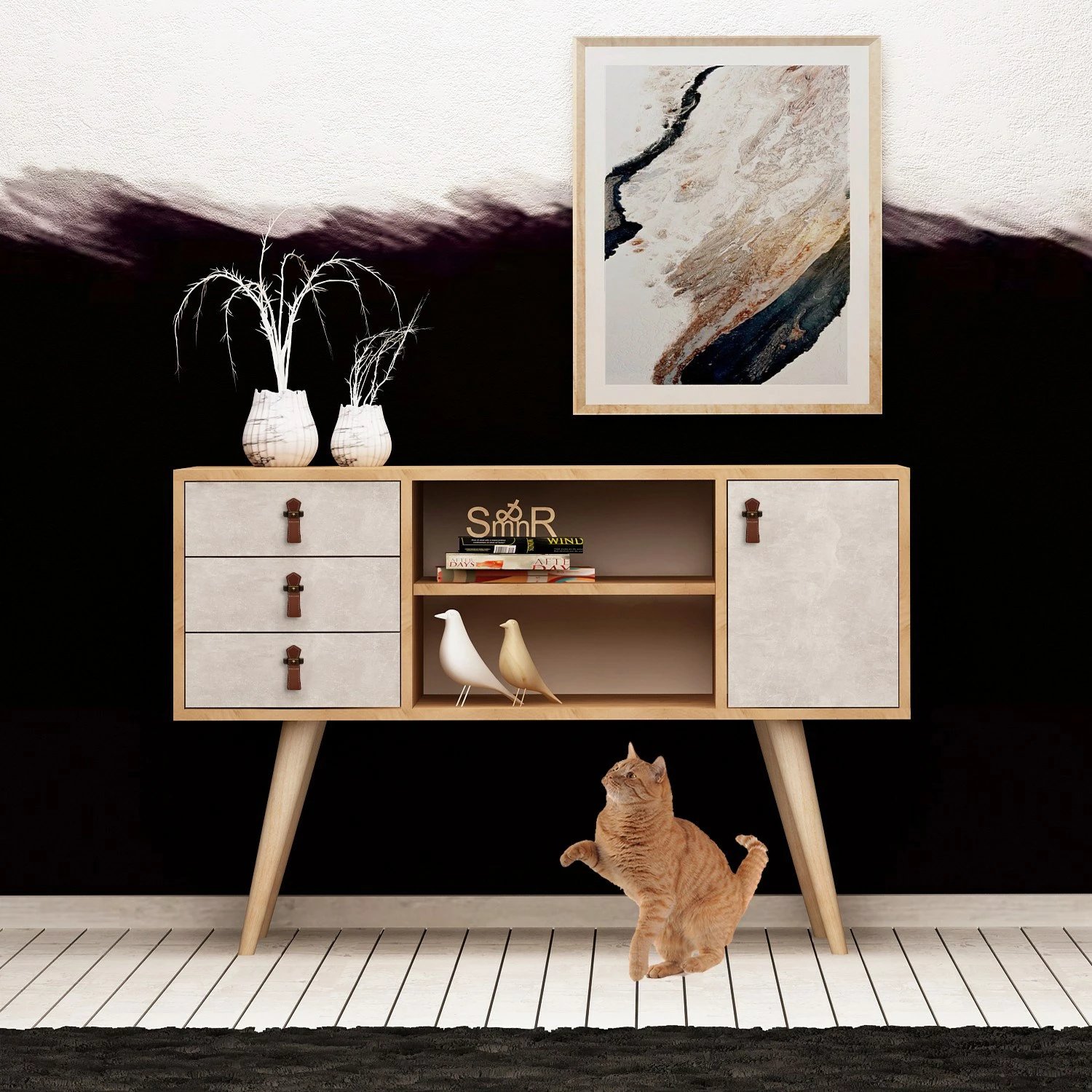 Konsol Skye Decor, ngjyrë lis dhe e bardhë, Indira