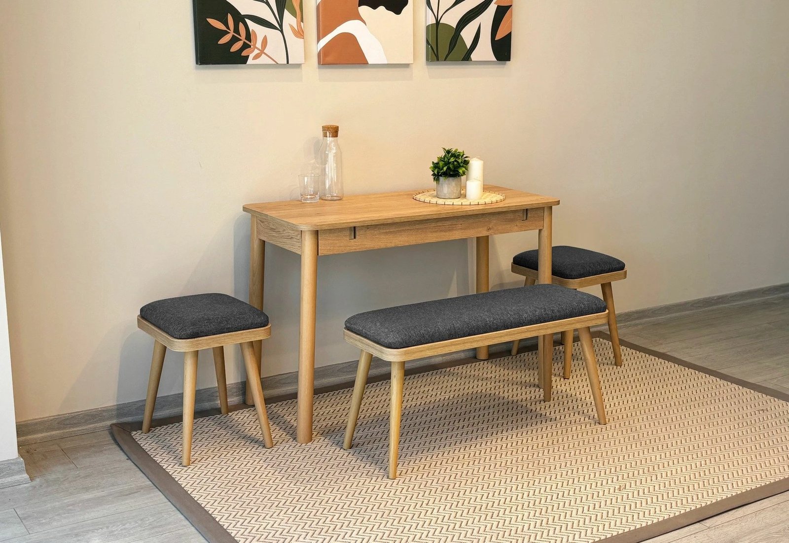 Set tavoline me karrige për ngrënie, zgjatues, 4 pjesë, Skye Decor, Vina Mini 04 1053, ngjyrë lis, antracit