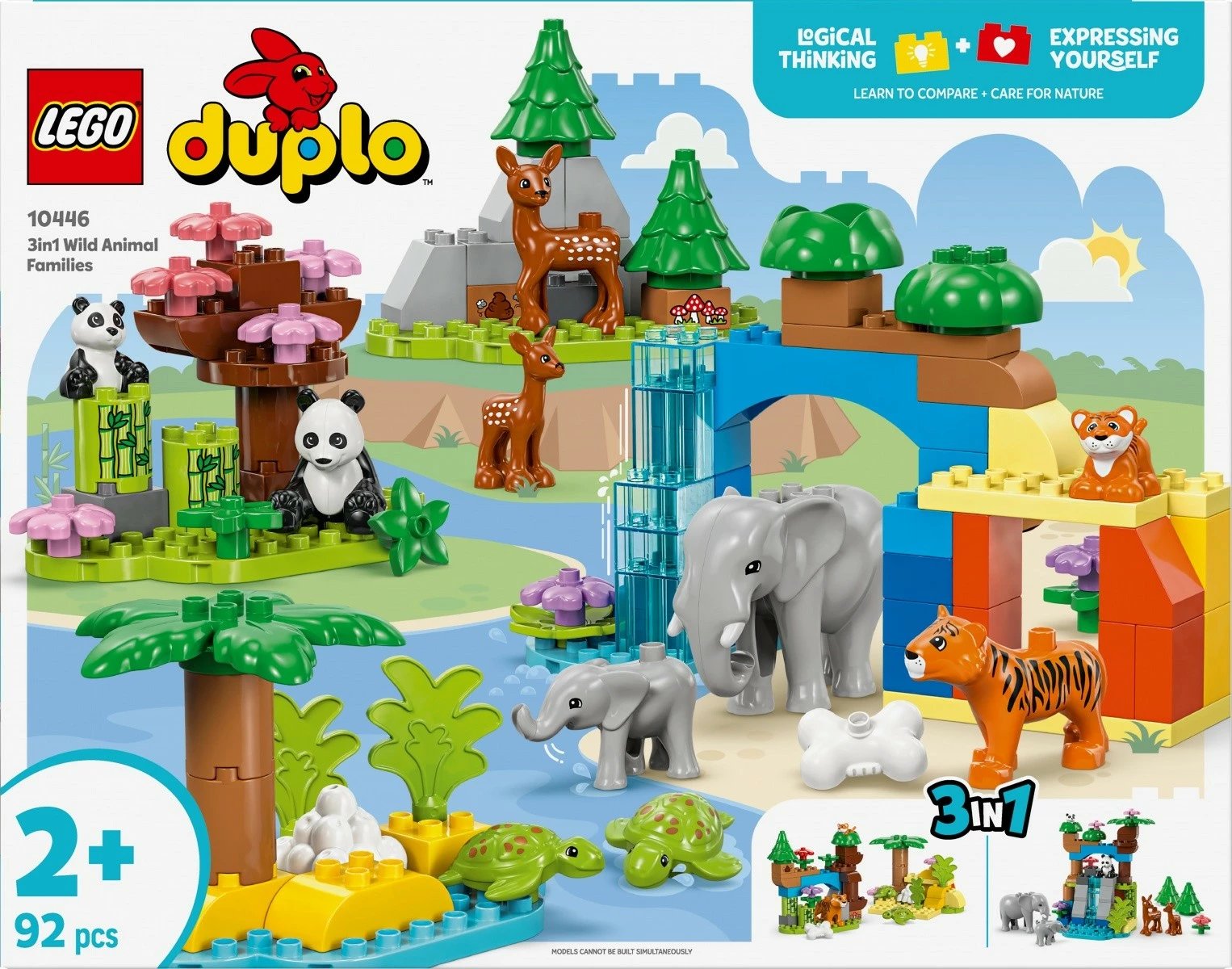 Set lodrash LEGO DUPLO 3n1 Wild Animals Family 10446, 92 pjesë, plastikë