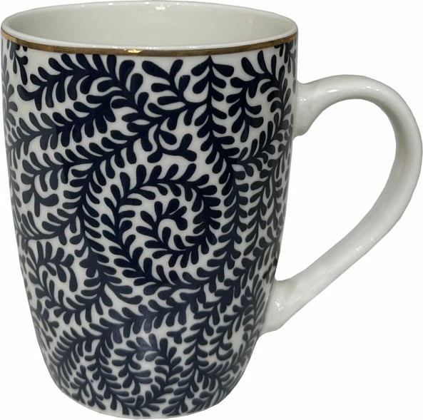 Filxhan Fleur, porcelan New Bone China, i bardhë, detaje blu e ar, 8x8x11cm