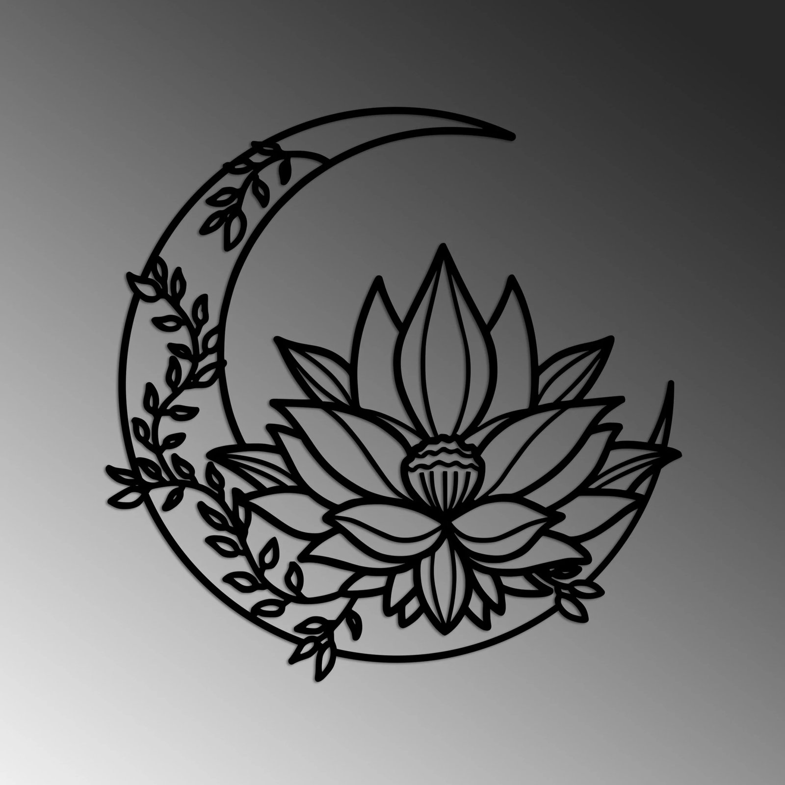 Aksesor dekorativ metalik për mur, Flower Moon, i zi, 70x70cm