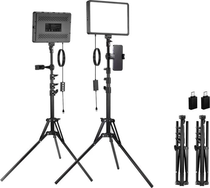 Set ndriçimi studio Neewer BP300 me 2 LED, tripodë dhe mbajtëse telefoni, i zi