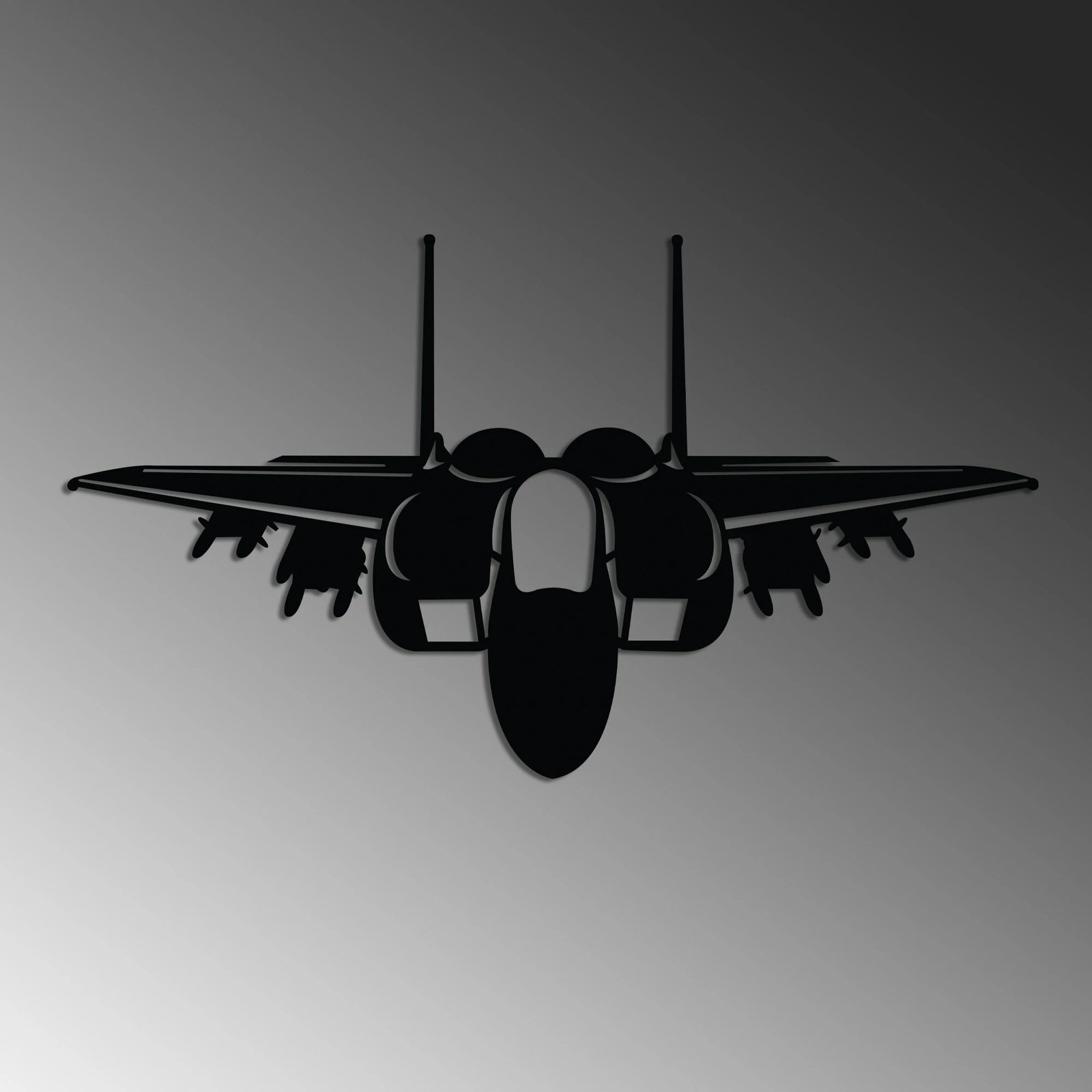 Aksesor dekorativ metalik për mur, Wallity, F-15 EX, ngjyrë e zezë, 60x34cm