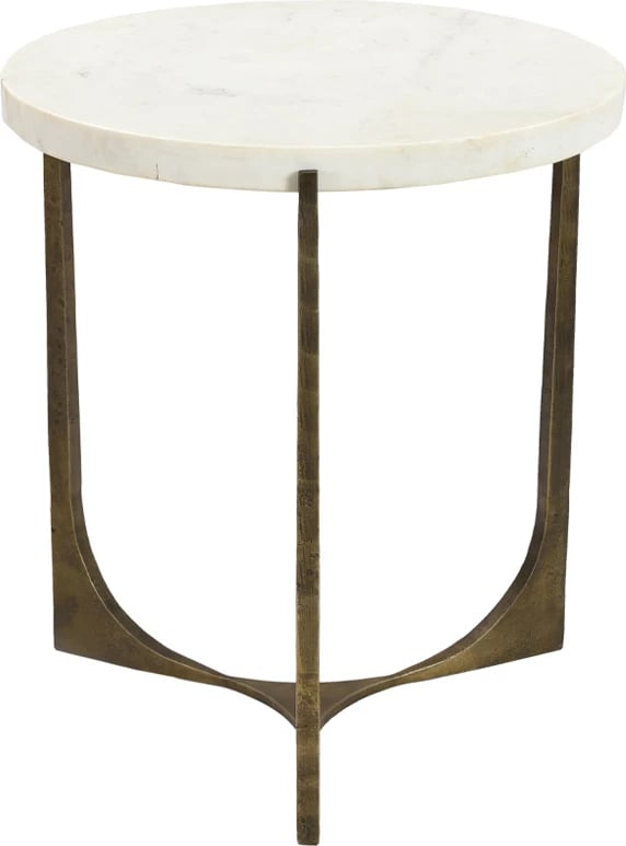 Tavolinë anësore Blanche, mermer i bardhë, metal ngjyrë bronzi antik, 55x55x61cm