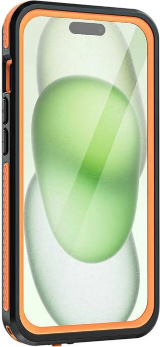 Mbështjellës i papërshkueshëm nga uji Telesin për iPhone 15, MagSafe, i zi-portokalli