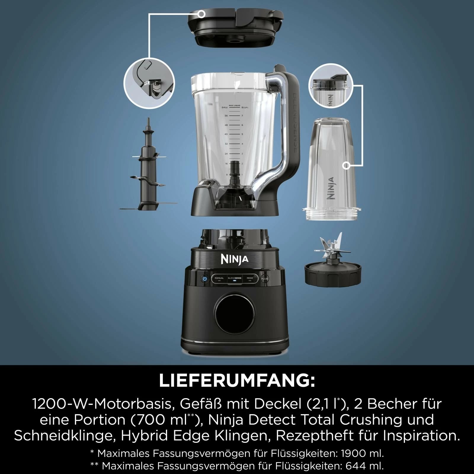 Blender Ninja Detect Power Mixer Pro, 2.1 L, 1200 W, Ngjyrë e zezë