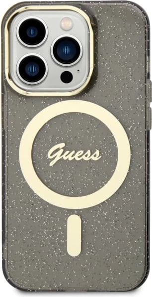 Mbështjellës Guess GUHMP14XHCMCGK për iPhone 14 Pro Max 6.7", Glitter Gold MagSafe, zi Mbështjellës Guess GUHMP14XHCMCGK për iPhone 14 Pro Max 6.7", Glitter Gold MagSafe, zi