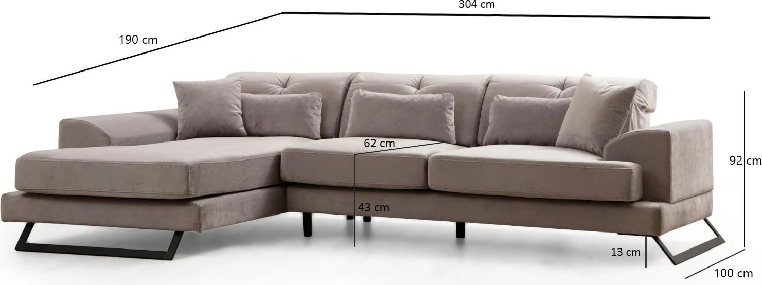 Këndsofa Frido, ngjyrë gri e çelët, Atelier del Sofa (Chl+3R)