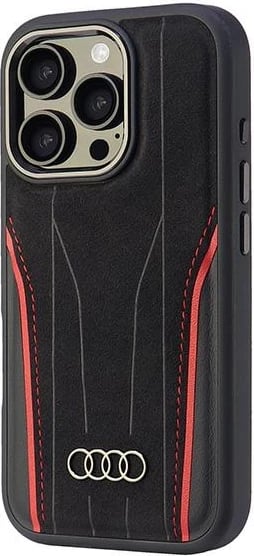 Mbështjellës Audi Genuine Leather MagSafe për iPhone 16 Pro 6.3", i zi-kuq