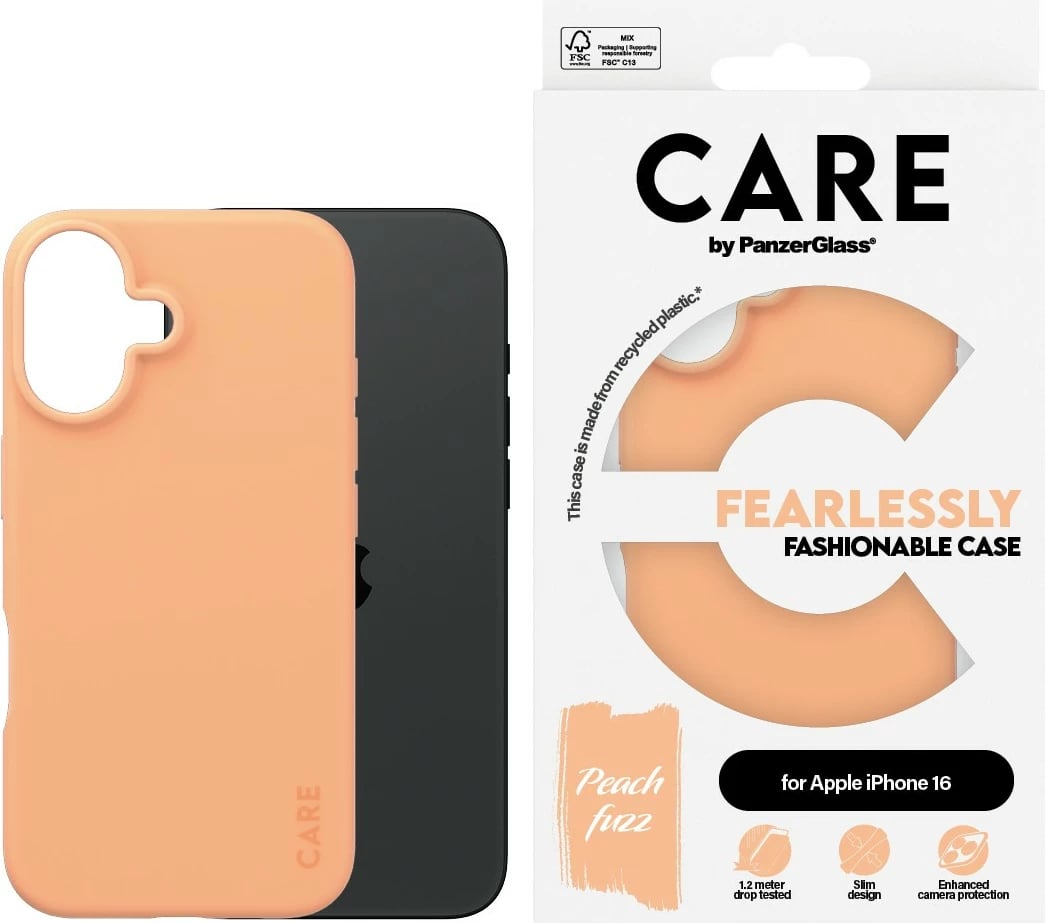 Mbështjellës PanzerGlass CARE Case Fashion Peachy për iPhone 16, silikon, rozë