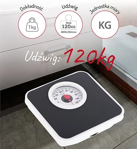 Peshore banjo mekanike, Adler AD 8178, 120 kg, saktësi 1 kg, rregullim kalibrimi, e zezë