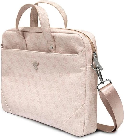 Çantë laptopi Guess Saffiano 4G Triangle Logo, 16 inç, Rozë