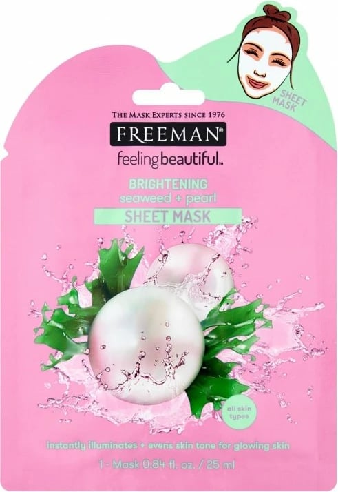 Maskë për fytyrë Freeman Brightening Sheet Mask Seaweed+Pearl, 25ml