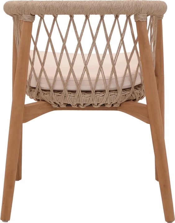 Karrige Abby, skelet druri teak, ngjyrë natyrale dhe jastëk krem, 60x58x78cm