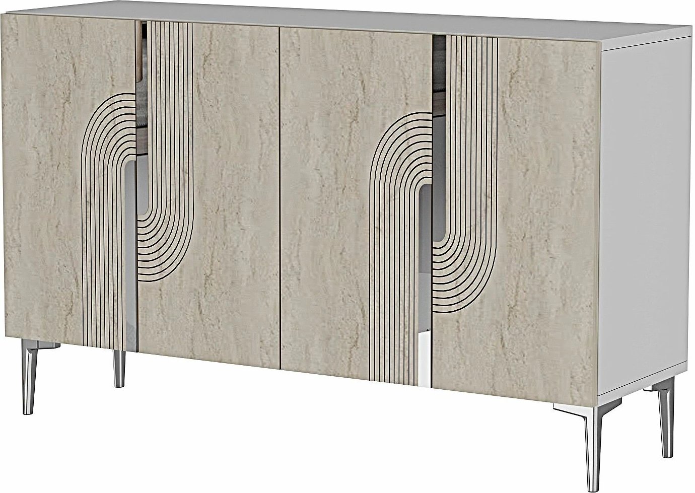 Konsol dekorativ Skye, Meyra 120, e bardhë, travertin, argjend