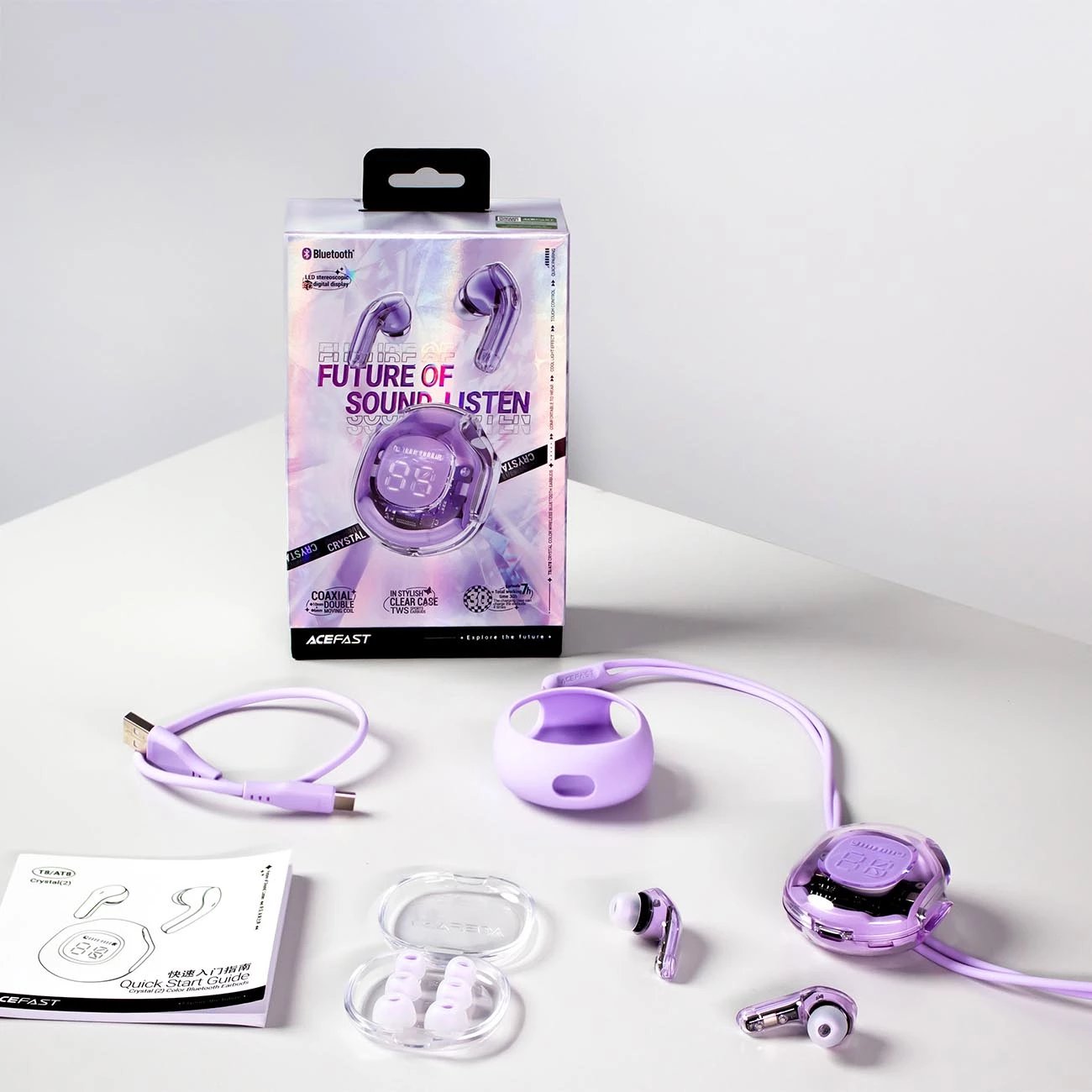 Kufje wireless Acefast T8 TWS, Bluetooth 5.3, me kuti karikimi, Bardhë