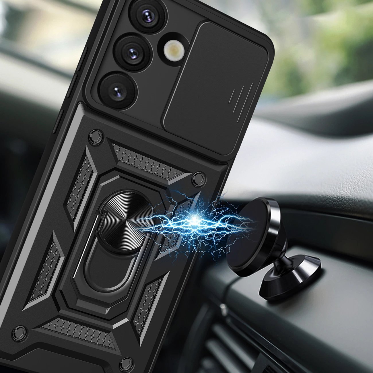 Mbështjellës Hurtel Hybrid Armor Camshield për OnePlus 13 5G, me kapak kamere dhe mbajtëse, i zi
