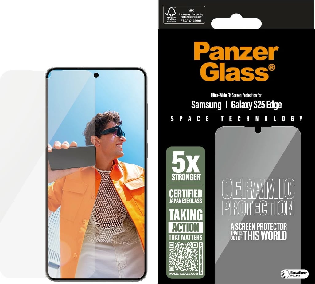 Mbrojtës ekrani PanzerGlass për Samsung Galaxy S25 Edge, qelq qeramik, transparent
