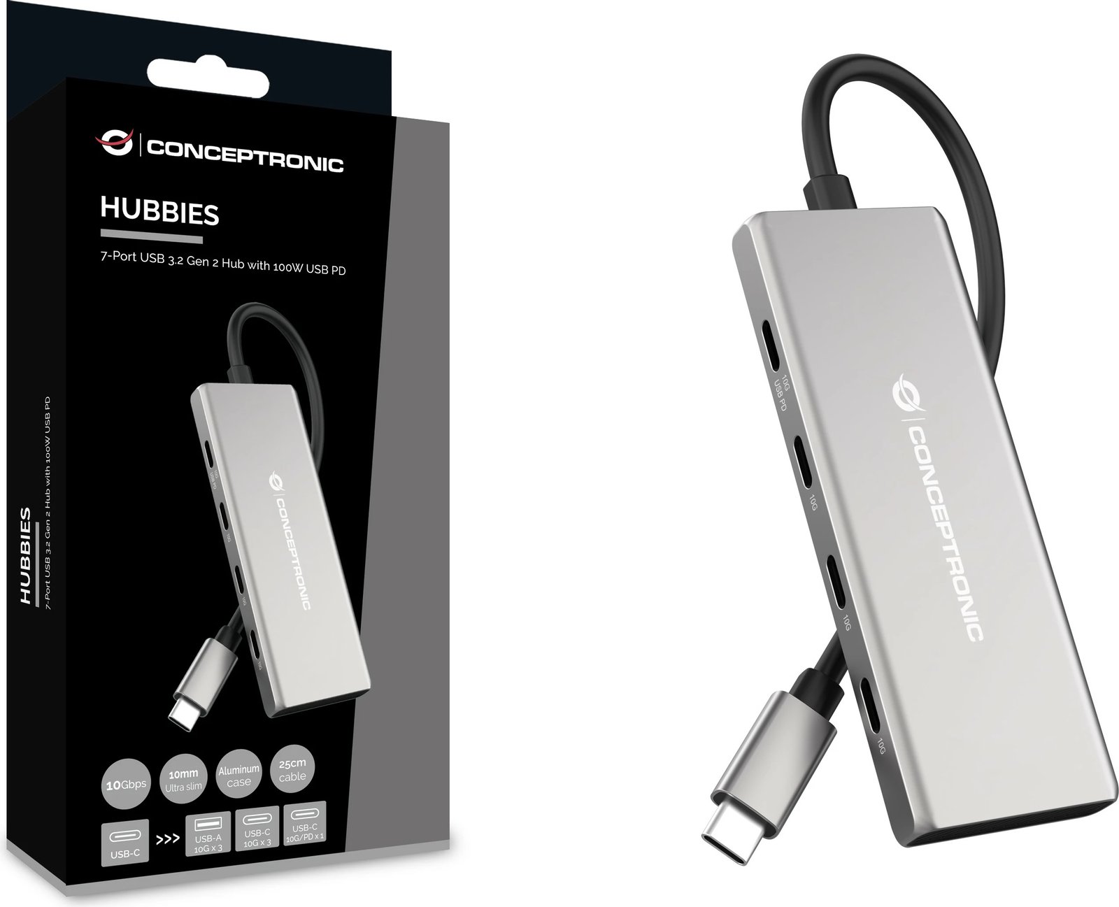 Dock Conceptronic 7-1 USB-C në 3xUSB-C/3xUSB-A, 25cm, gri