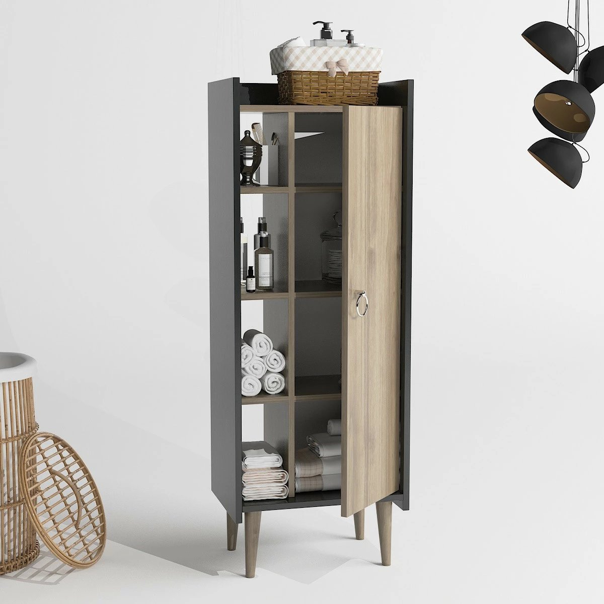 Dollap multifunksional Hanah Home, Lagomood Ruby, ngjyrë arre dhe antracit