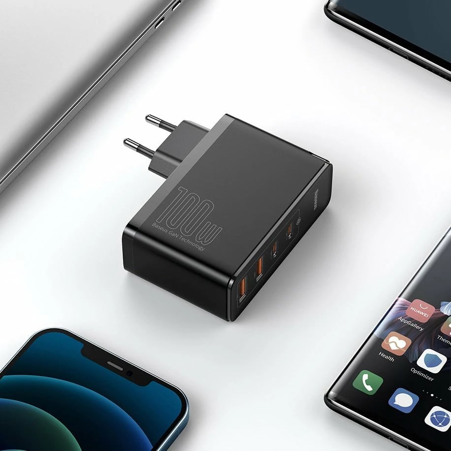 Karikues i shpejtë Baseus GaN2 Pro, 100W, 2x USB-C, 2x USB-A, i zi