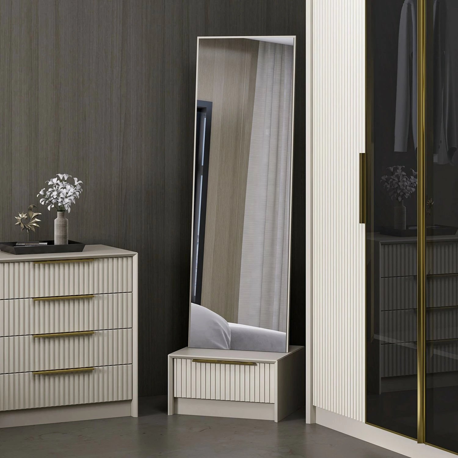 Tavolinë grimi Skye Decor, ngjyrë guri, Luxe